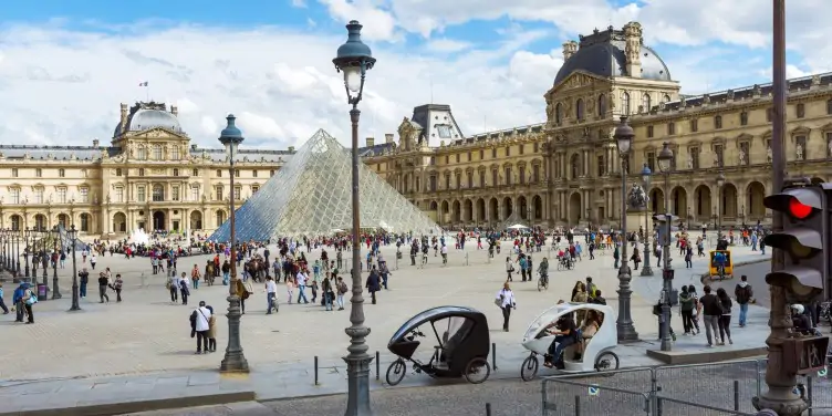 Pei Pyramid at the entrance to the Louvre Museum in Paris France